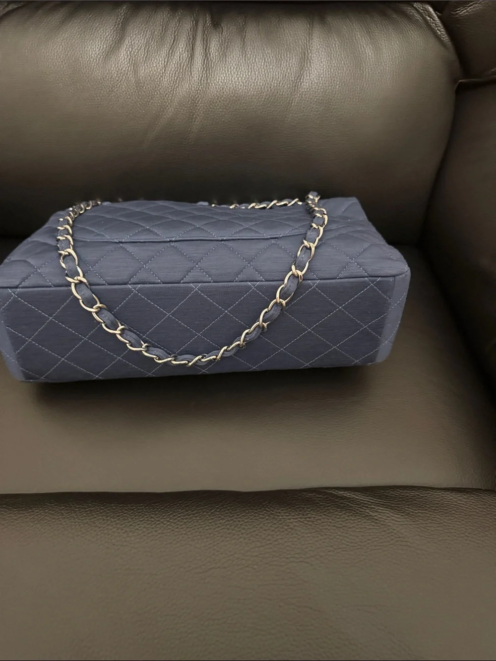 Chanel blue jersey single jumbo flap bag